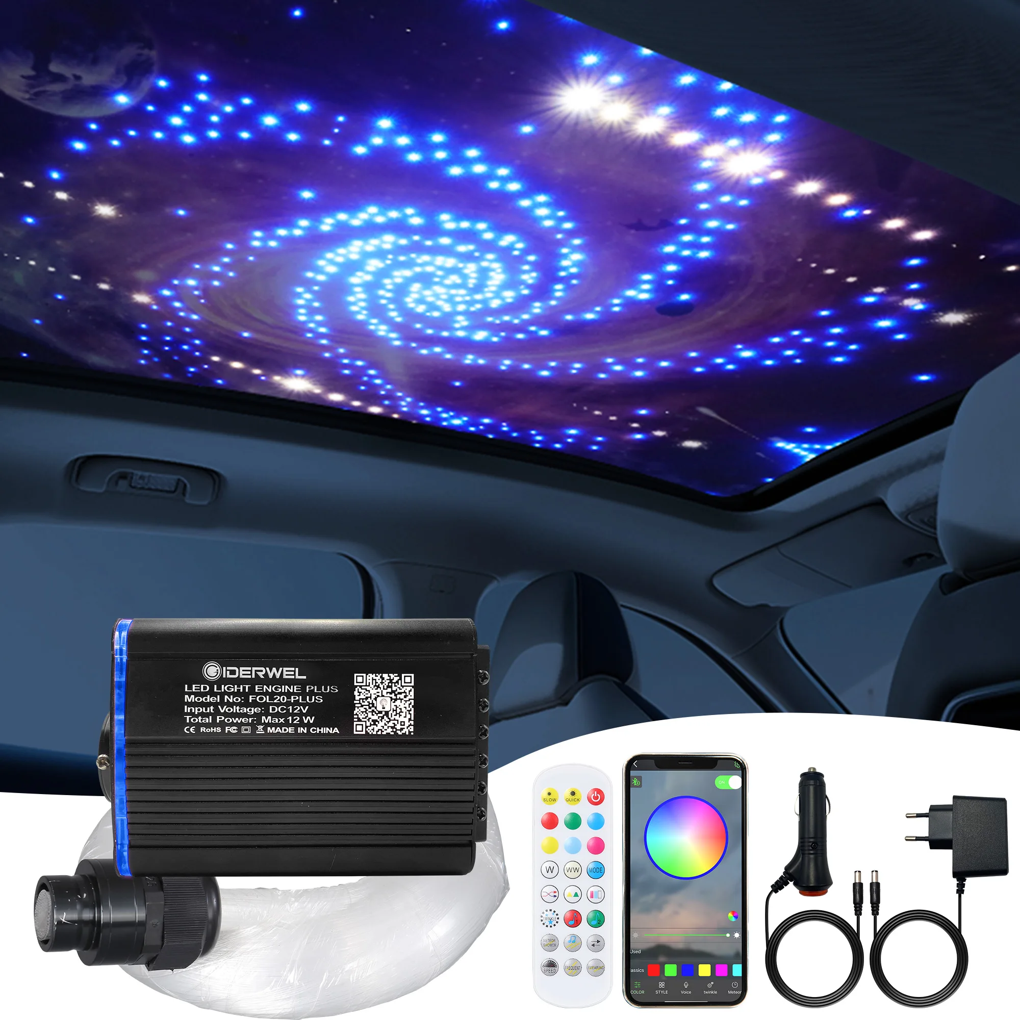 smart car led fiber light bluetooth app twinkle e shooting star motor plus com controle rf para teatro luz de teto rgbw 01