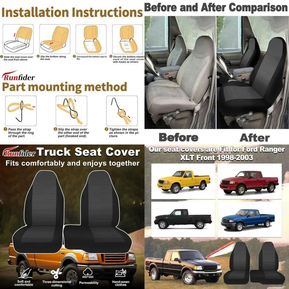 

2Pcs 60/40 Cloth High Back Bench Seat Cover Fit for Ford Ranger XLT Front 1998 1999 2000 2001 2002 2003 Without Console Cover Bl