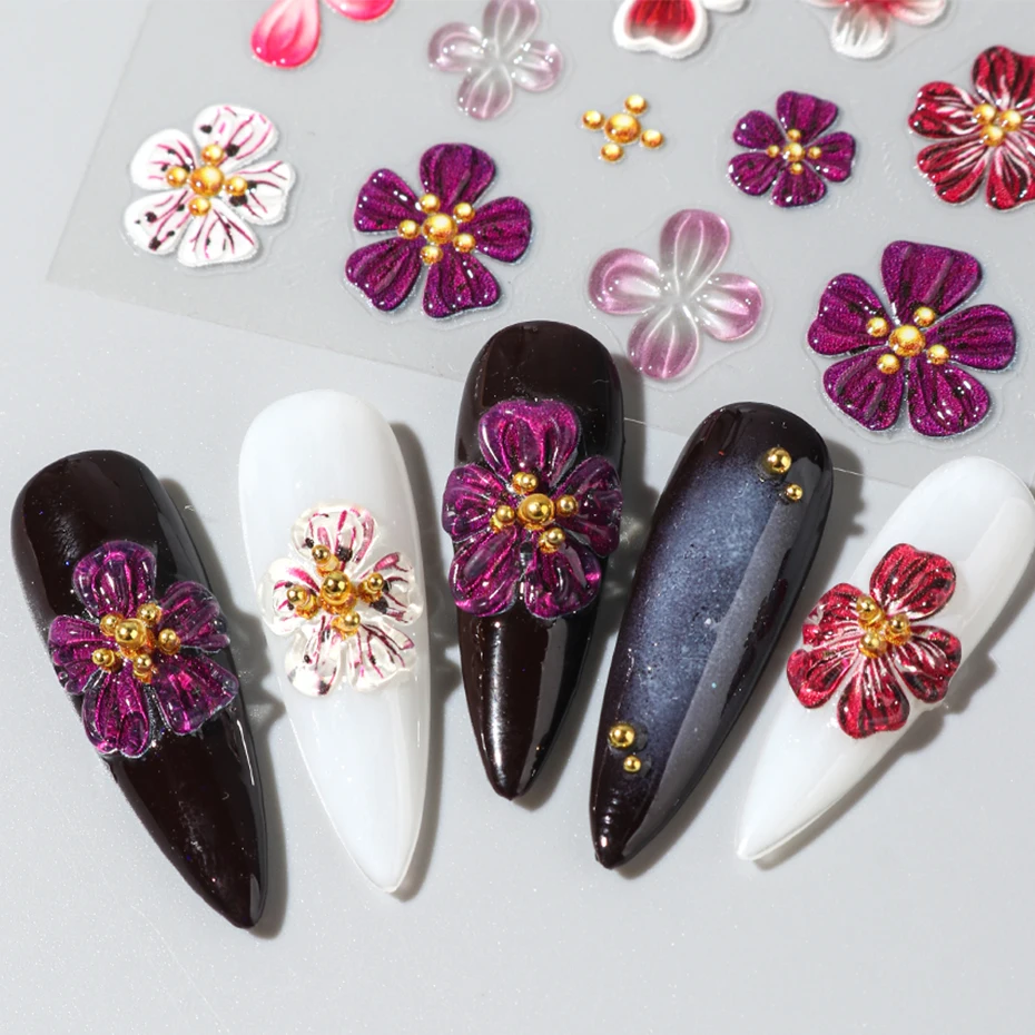 Hipster pur violet rose fleurs Rose printemps Lily camélia marguerite gelée fleur de cerisier Magnolia Nail Art autocollants manucure décalcomanies