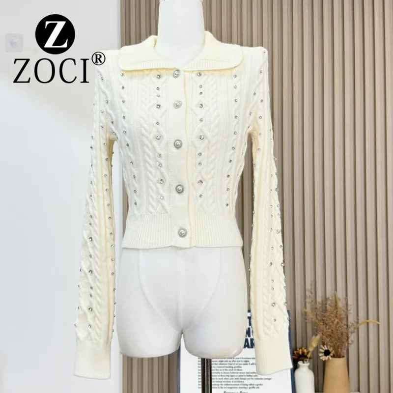 [ZOCI] Pearl Cloud Hazy Soft Sweater Cardigan High Waisted Slim Fit Nail Bead Sweet Knit Top