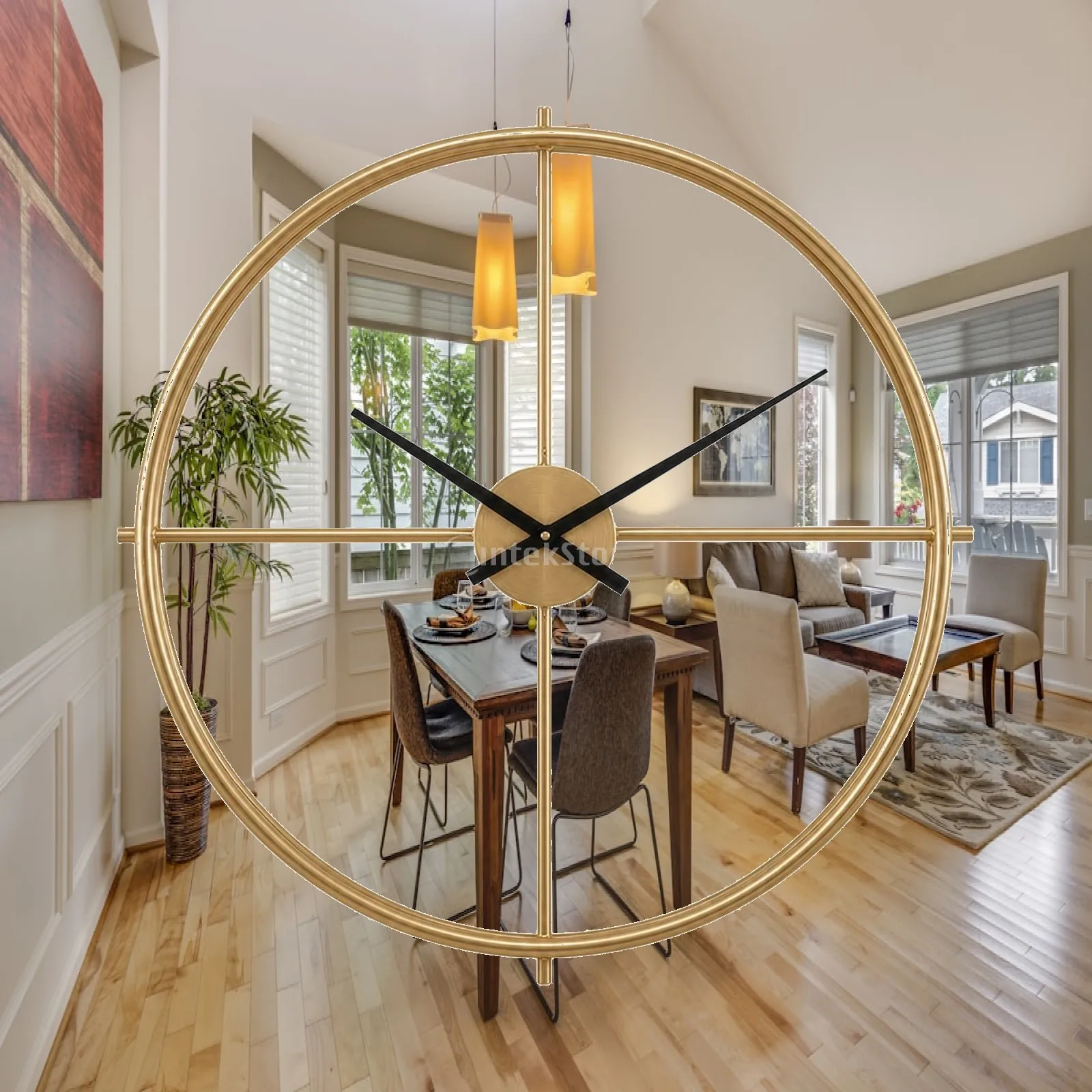 Minimalist Open Frame Wall Clock Black Iron Art Piece for Modern Living Room Decor