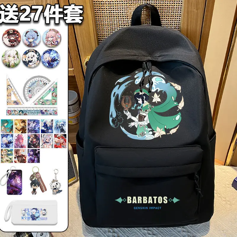 Anime Genshin Impact Backpack Cartoon Elementary School Students Grade 3 To 6 Boys And Girls Ultra-Lightweight Dirt-Resistant L