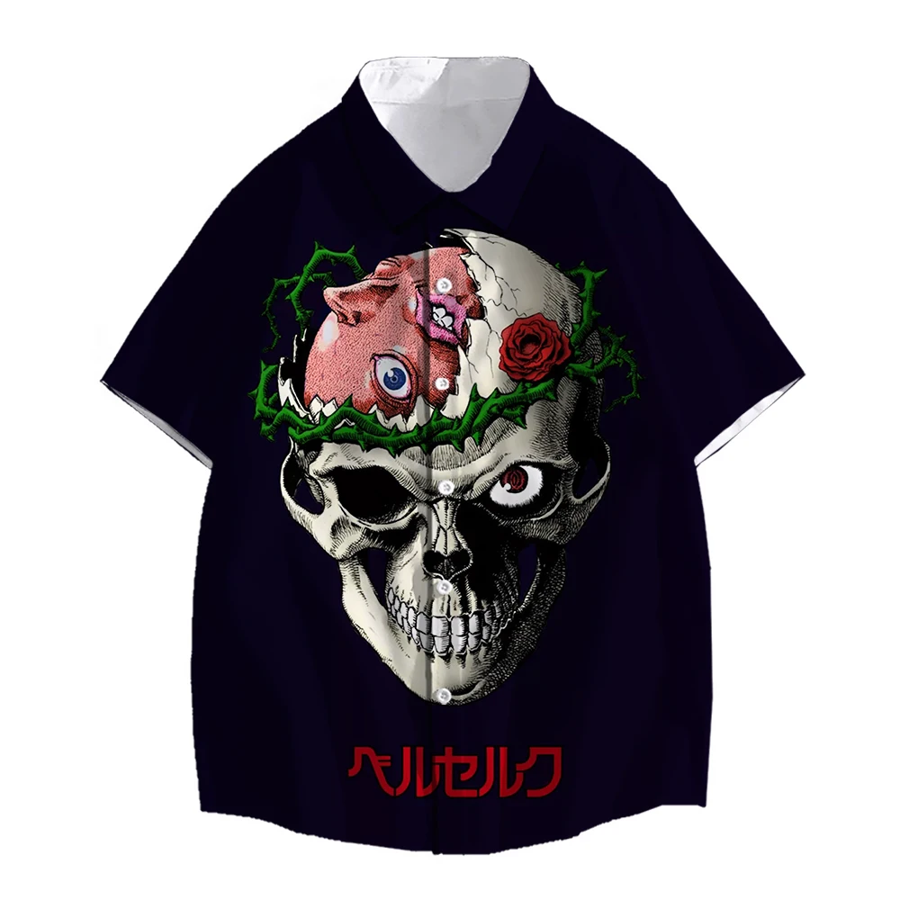 SONSPEE Horror Skull Mask Summer 3D Print Head Harajuku Blouse Oversized Shirts Turn-down Collar Loose Oversize Streetwear