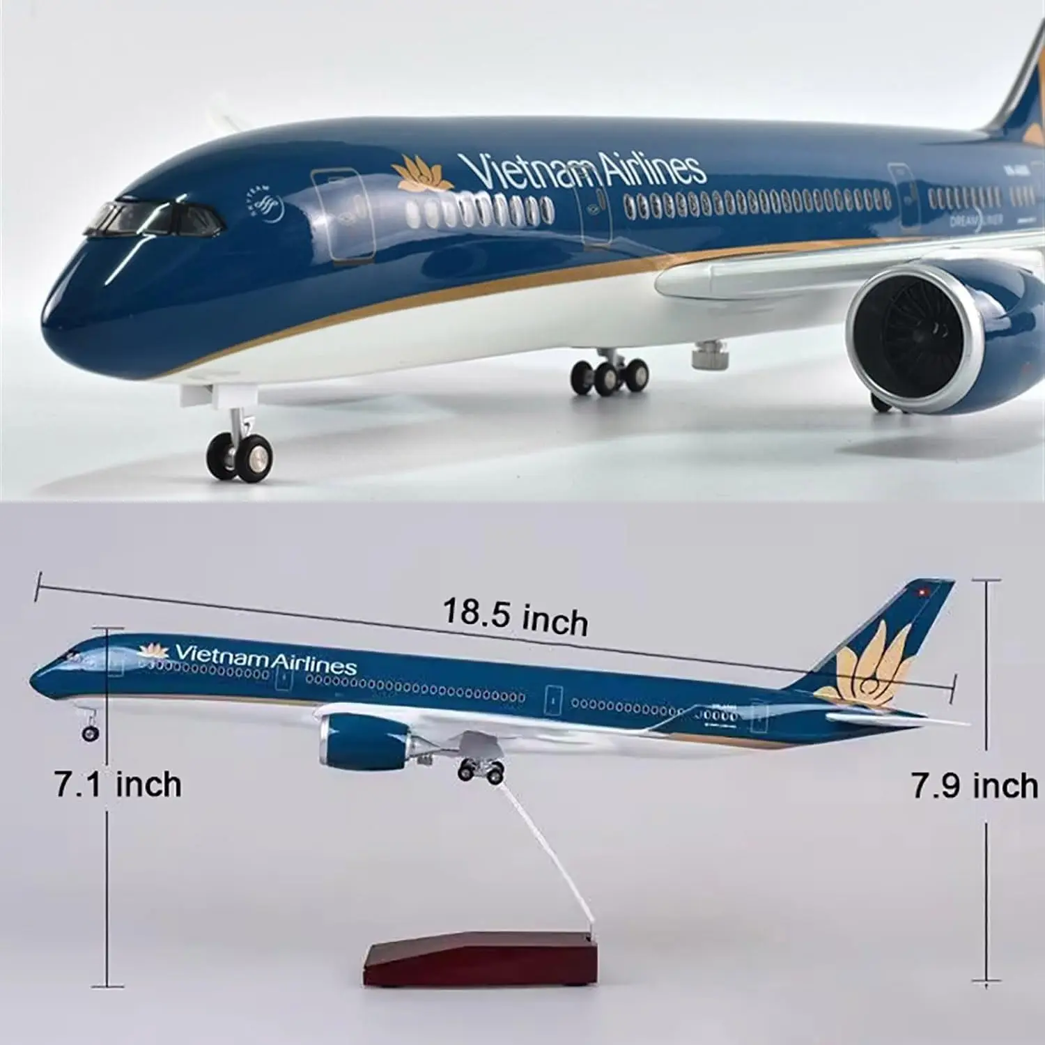 A350 Vietnam Airlines 47cm Airplane Models Resin 1:142 Scale Aircraft Model With Led Lights Wheels Aviation Gifts