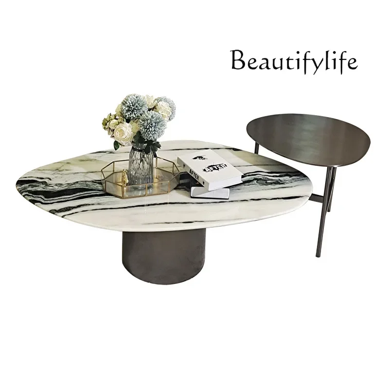 Nordic Stainless Steel Mid-Ancient Style Special-Shaped Household Minimalist Marble Tea Table