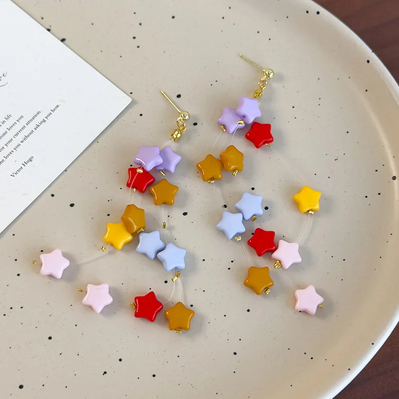 Earrings Colorful Starfish Style Fishline Tassel Drop Long Charming Beach Holiday Sweet Edgy  Durable for Women Daily Casual