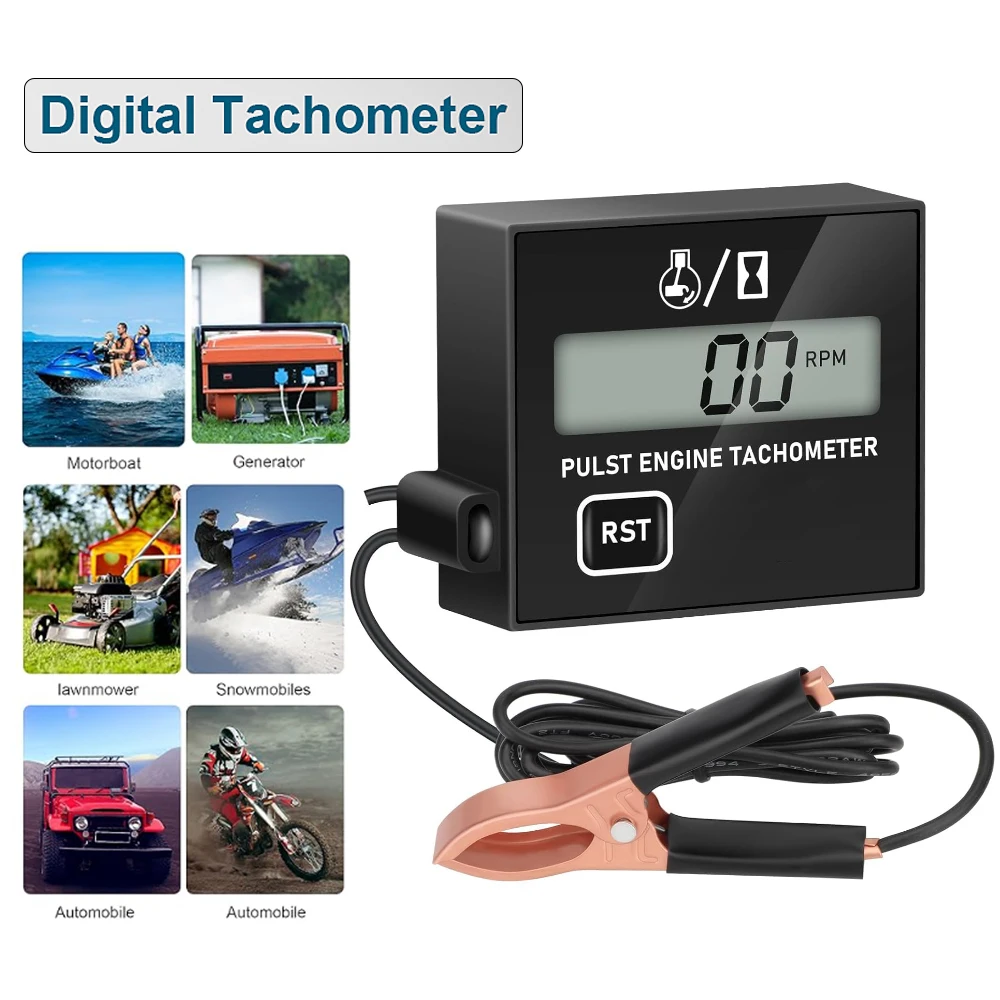 Digital Chainsaw Tachometer Motorcycle Tach Gauge Pulse Speedometer for Cropper Generator Lawn Mower RV ATV Motocross Boat