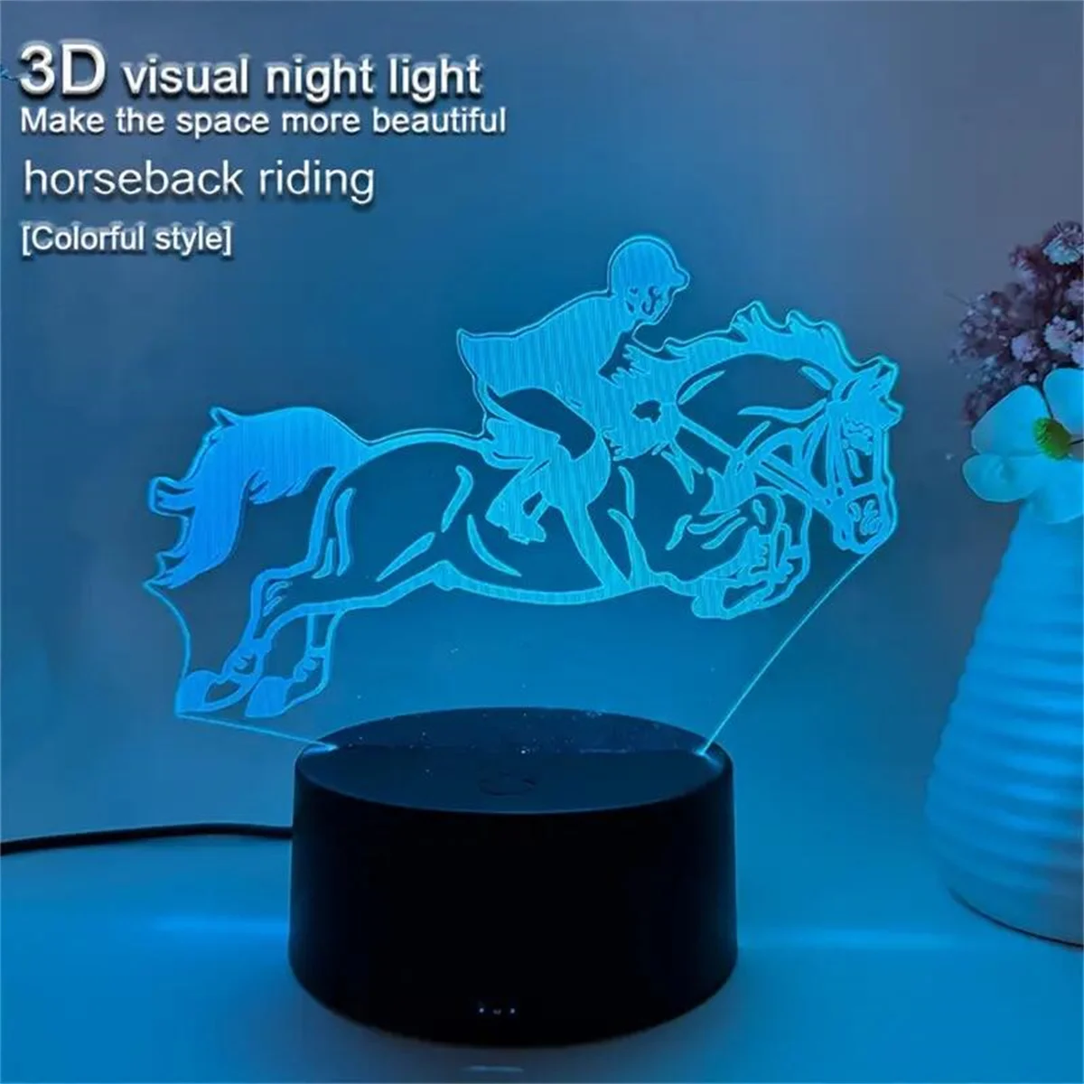 1pc Riding a Horse 3D Night Light, 3D Optical Illusion Lamp With Touch, 7-Color Changing Ambient Light For Bedroom