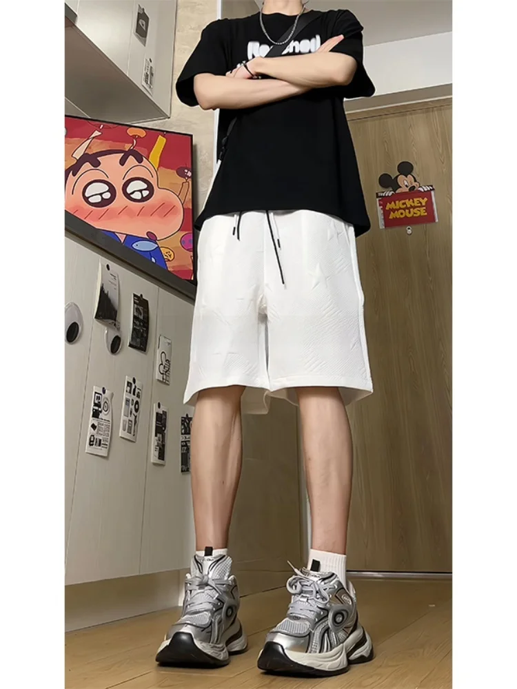 

Мужские спортивные брюки в американском ретро-стиле, летние, новые, прямые, свободные, укороченные, повседневные, тонкие, дышащие, до середины икры, с прямыми штанинами