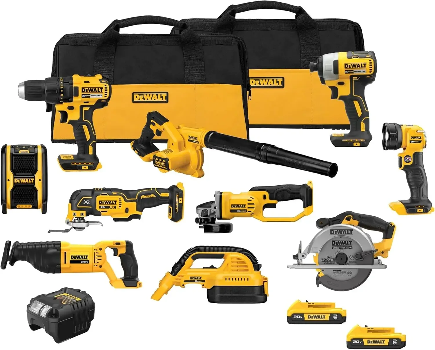 مجموعة أدوات الطاقة DEWALT 20V MAX، مجموعة أدوات الطاقة اللاسلكية، 10 أدوات مع بطاريتين وشاحن متضمن (DCK1021D2)