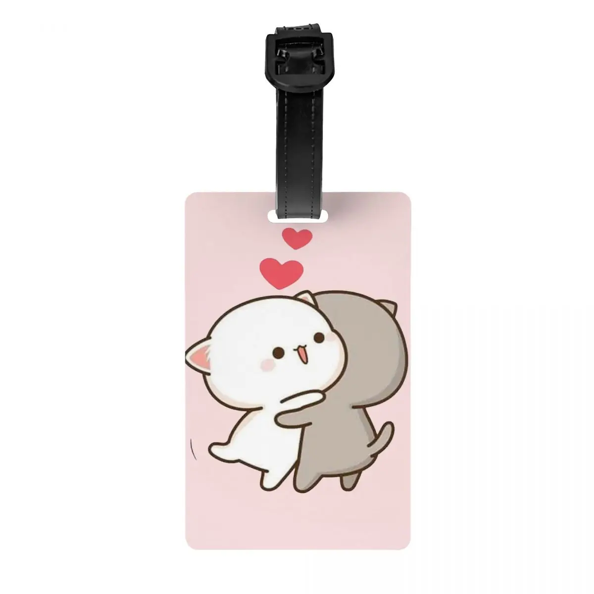 Custom Cute Mochi Peach Cat And Goma Love Luggage Tag Privacy Protection Baggage Tags Travel Bag Labels Suitcase