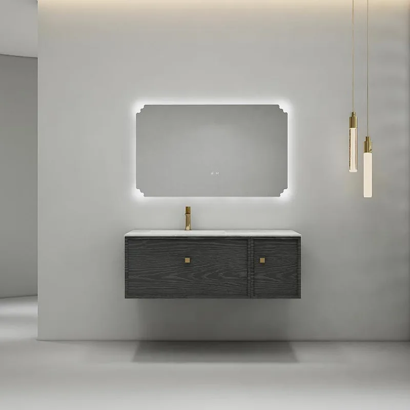 

Medieval style small apartment bathroom cabinet, hanging cabinet, wash basin combination, integrated rock slab countertop