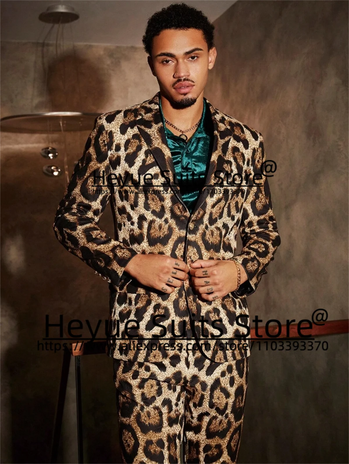 Traje con estampado de leopardo para hombre, esmoquin de alta gama con solapa de pico, 2 piezas, estilo informal, 2024