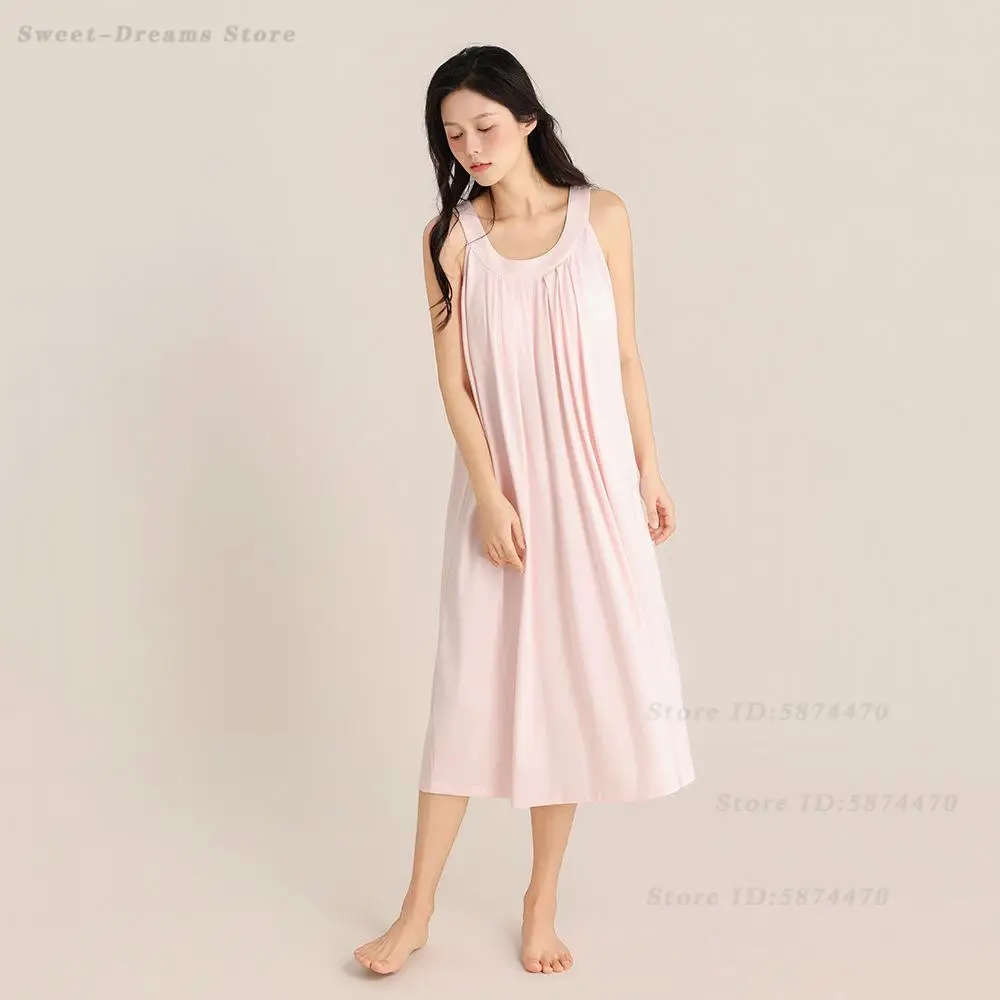 Summer High End Nightgown Modal Cotton Sleeveless Nightdress Intimate Lingerie Sexy Chemise Sleepwear Long Suspender Home Wear - view 3