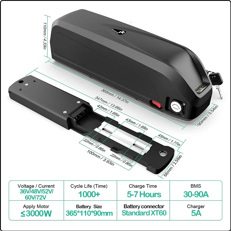 E bike Battery 21700 Hailong Polly 36V48V 52v 20 30Ah 25Ah 18650 Cell 60V 72V 40ah 50ah Electric Bike Batteria 1000W 1500W Motor