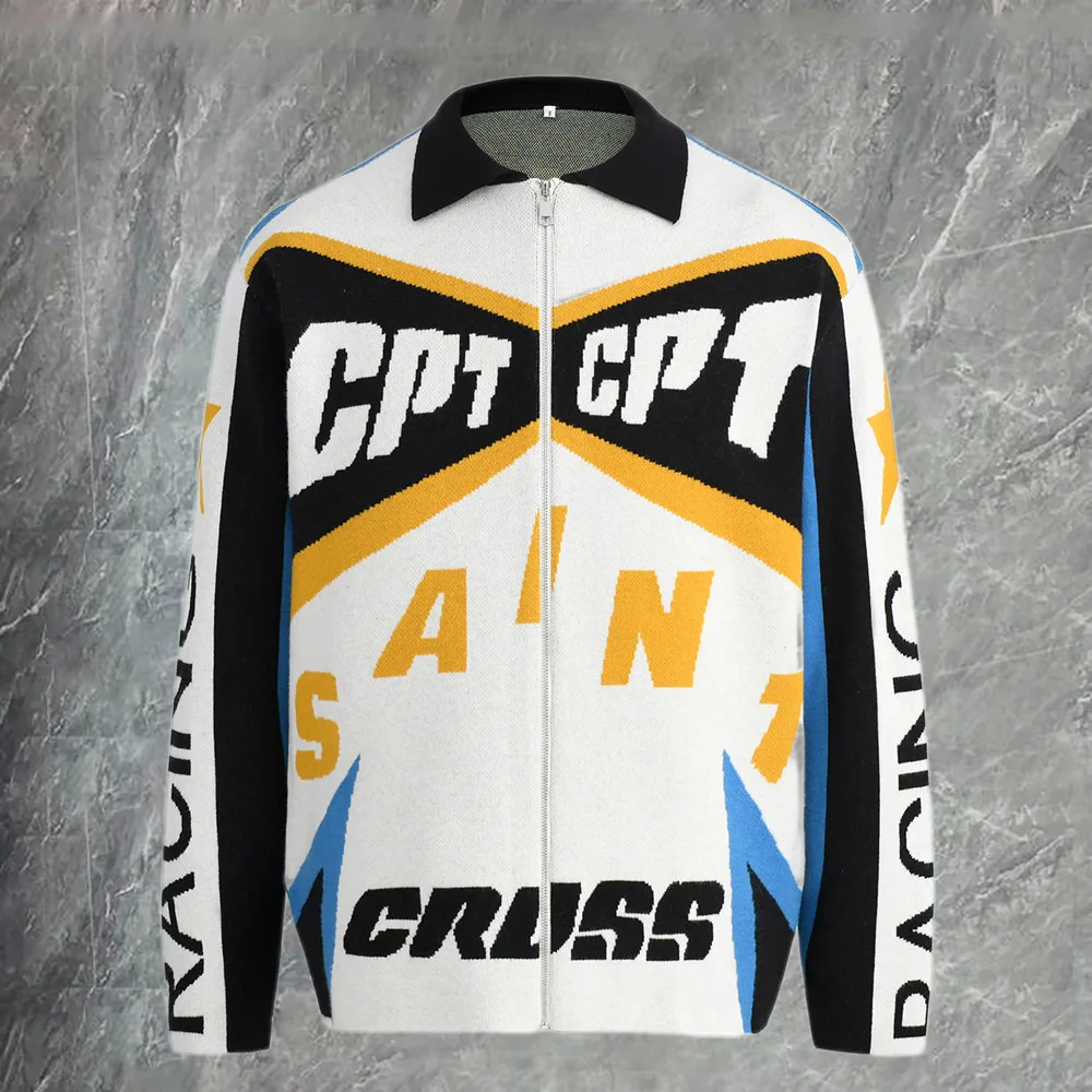 

Letter Print Color Contrast Men Cardigan European Style Fashion Brand Cardigan Plus Size Spliced Color Cardigan Knit Jacket