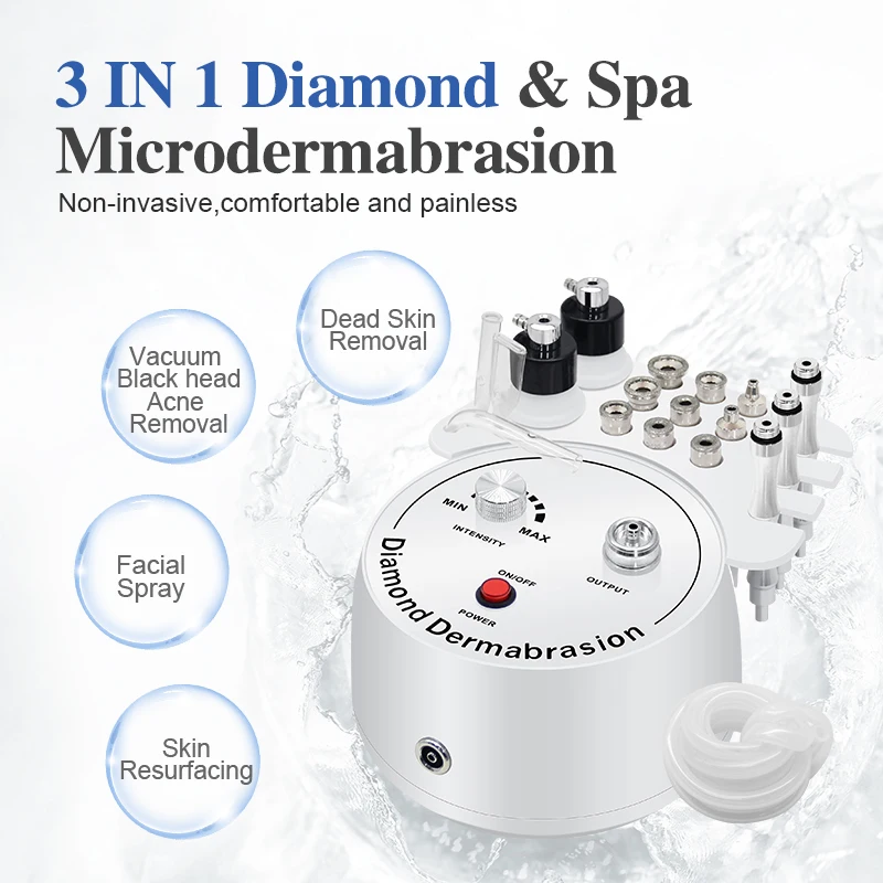 آلة تقشير الجلد الماسية لإزالة الرؤوس السوداء وتجديد شباب الوجه مع أطراف مكنسة كهربائية باللون الأسود