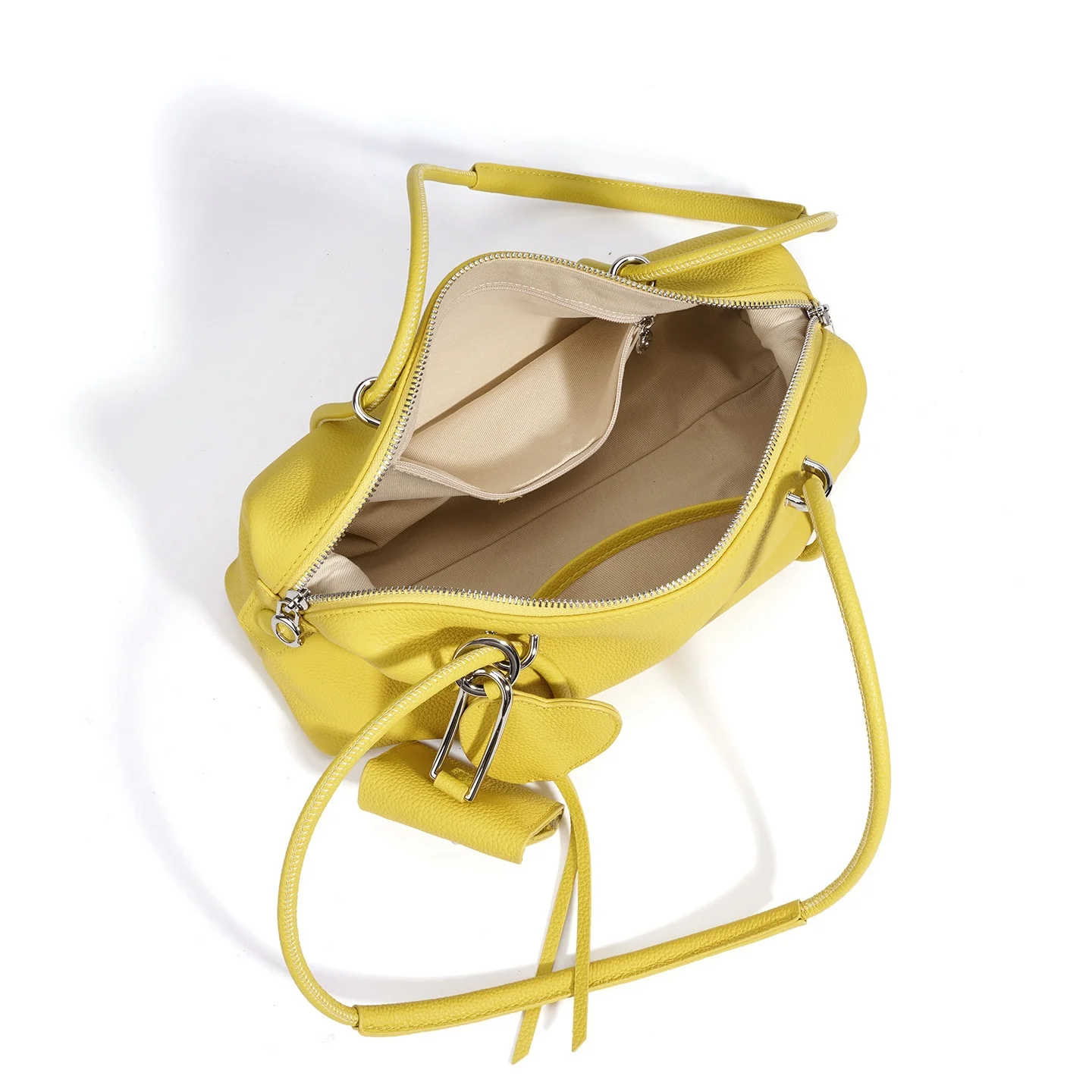 Casual Summer Universal Women's Bag New Daily Large Capacity Shoulder Bag Top Layer Cowhide Boston Style Zipper Closure Handbag