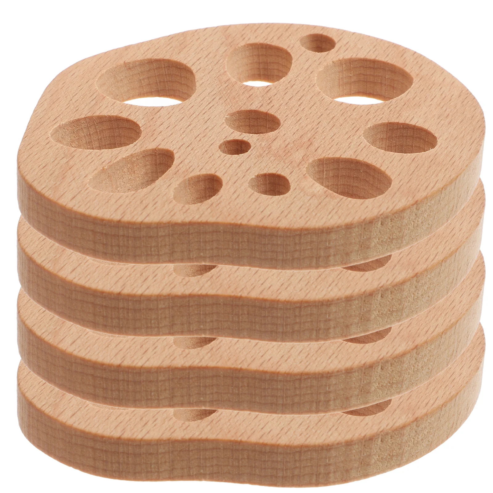 

4pcs Wooden Coasters Lotus Root Design Heat Insulation Drink Coasters For Tea Coffee Cup Table Decor Kitchen Essentials Home