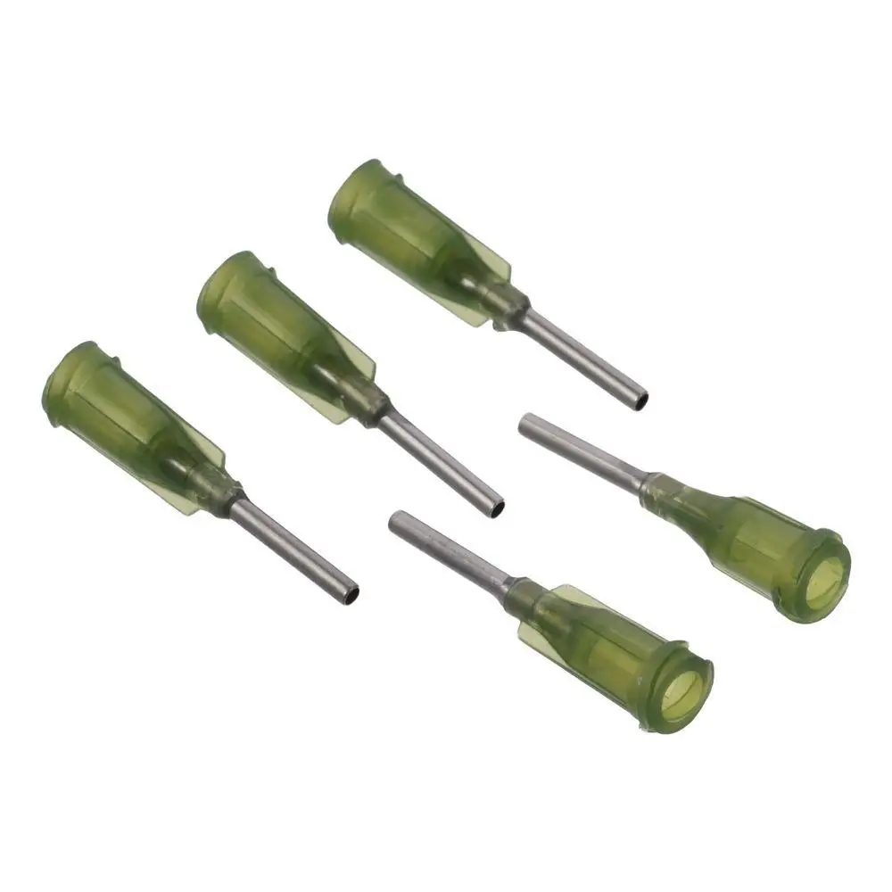 Luer Lock-agujas dispensadoras de plástico verde, punta roma 14 Ga, punta de aguja atornillada