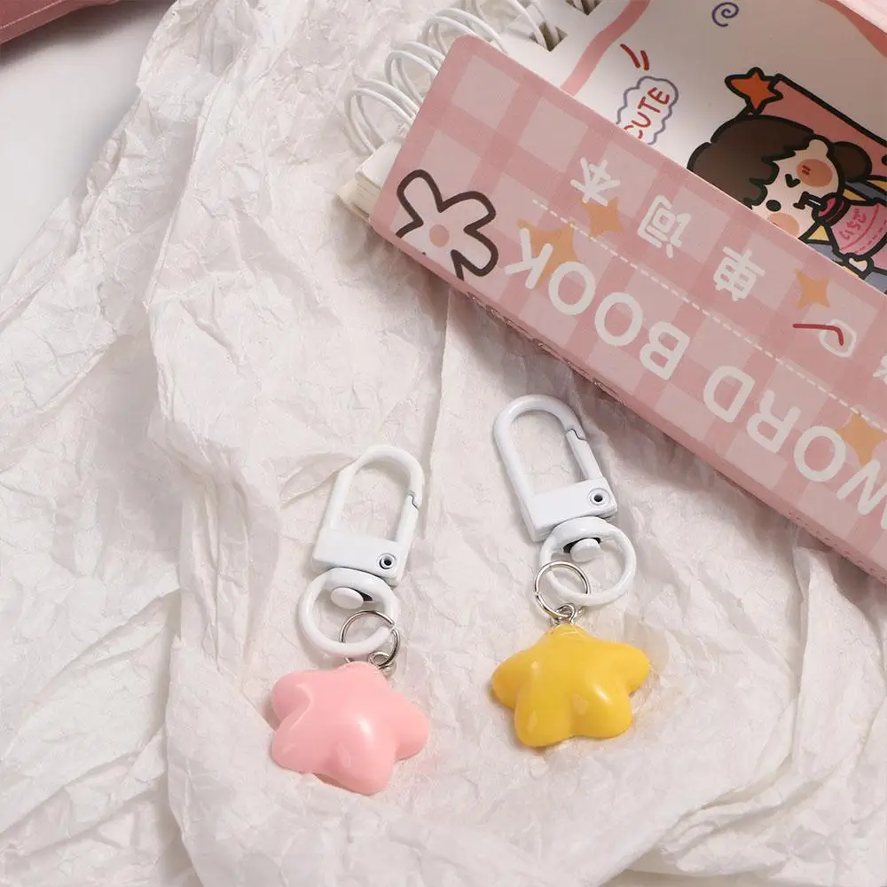 Keyring Stars Yellow Pink Stars Keychain Chubby Soft Chubby Milk Yellow Star Keychain Pentagram Yellow/Pink Fun Decorative