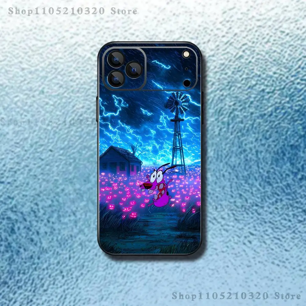 حافظة هاتف كورت ذا C-Cowardly Dog لهاتف آيفون 17,16,15,14,13,12,11,Pro Max,XS,X,XR,SE,Mini,8,7,غطاء أسود من السيليكون الناعم