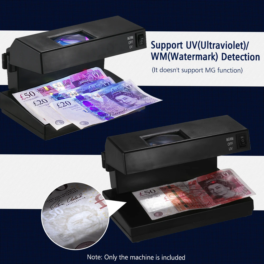 Portable Desktop Counterfeit Bill Detector Cash Currency Banknotes Notes Checker Machine Support Ultraviolet UV and Watermark