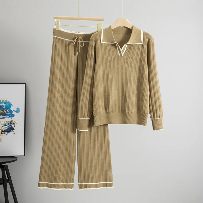 

Faionable Casual Long Sve Ne irt And Wide Leg Pants Two Piece Set Ele Transoceanic Station Wear for Women