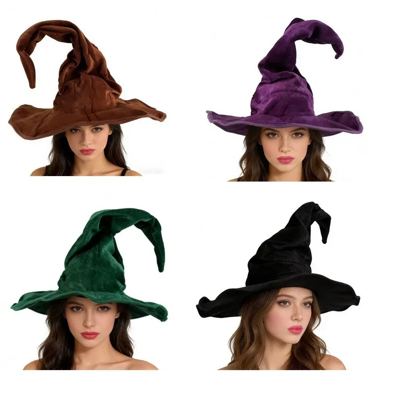 Large Wide Brim Witch Hat Gothic Bendable Cosplay Witch Cap Folds Without Collapsing Pointed Mage Hat School Event Party Props