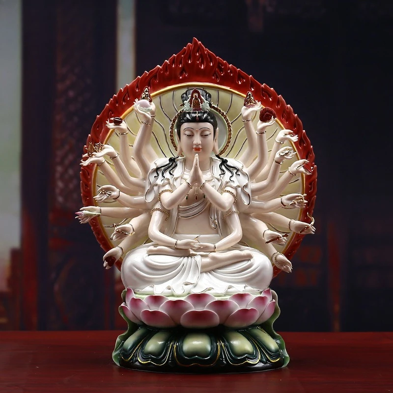 Thousand Hands Avalokiteshvara Bodhisattva Home Offering Ornament Ceramic Sculpture