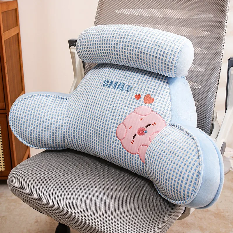 Grid Series Cute Pet Lumbar Support Adorable Animal Cat Rabbit Pig Cute Plush Doll Pillow Sofa Cushion Home Decoration