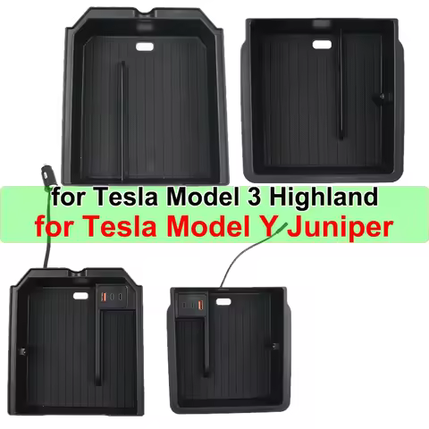 For Tesla Model Y Juniper 2025 Center Control Armrest Storage Box Model3 Highland USB Type C Charging Hub Glasses Clip Organizer