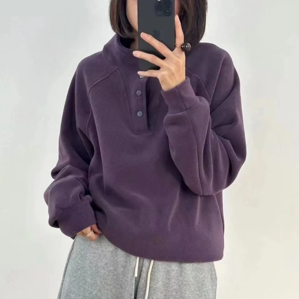 Women Tops Solid Sweatshirts Pullovers Mock Neck Full Sleeve Thick Warm Top Regular Loose Casual Splice Ladies Winter 2023