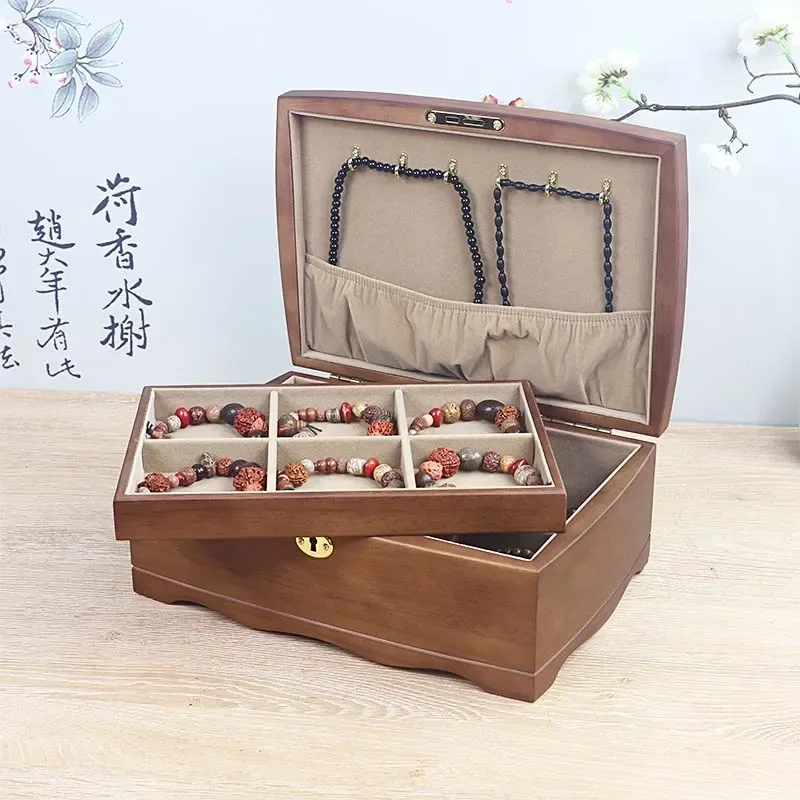 YB  Two-Layer Wooden Lockable Large-Capacity Writing Box, High-End Luxury Bracelet Box, Agate Bracelet