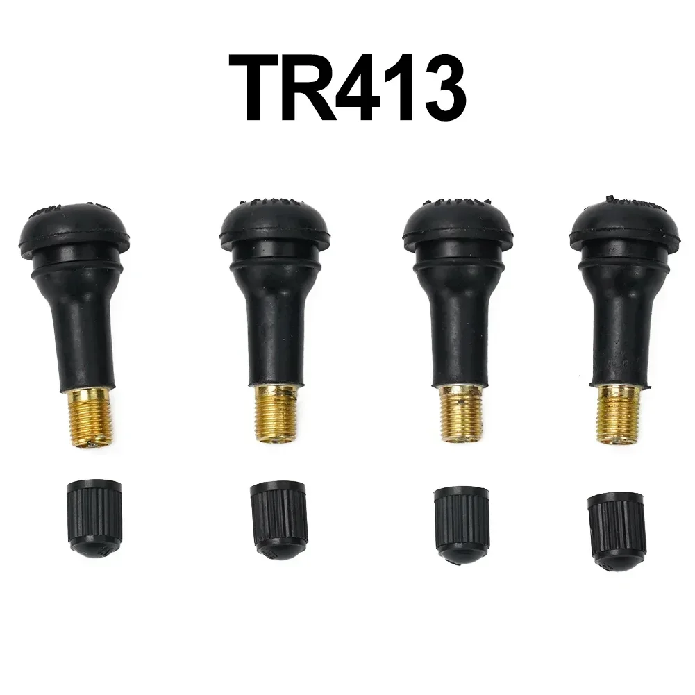 4X TR413 Tubeless Car Wheel Tire Valve Stems With Caps Tyre Rubber Valves With Dust Caps Wheels Tires Parts