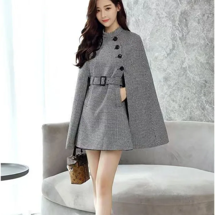 

Новое шерстяное пальто-накидка миди в корейском стиле, осень-зима 2024, высококачественное, для повседневной носки, с длинными рукавами и круглым вырезом