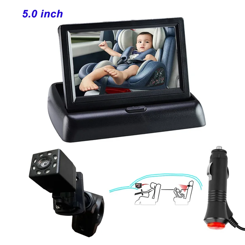 

5 Inch HD Foldable Car Baby Rearview Monitor Mirror Night Vision Camera Infant Rear Display for Car Truck