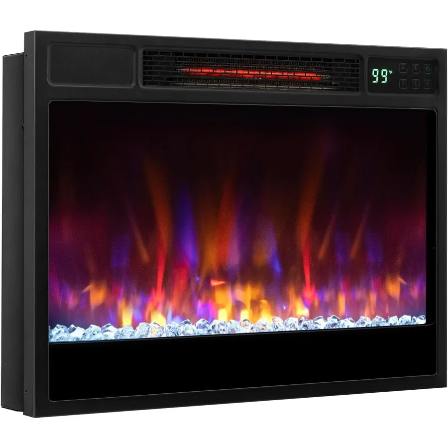 

Электрические каминные вставки шириной 23 дюйма, 1500 Вт, встраиваемая каминная вставка с дистанционным управлением, 6 цветов пламени, 5 яркости, 8 часов