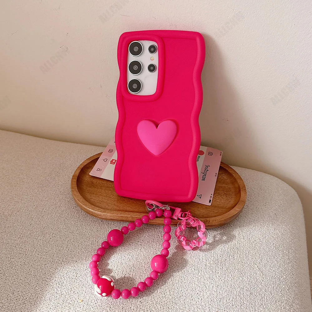 On Realme Narzo N65 N63 N55 N53 70 70X 60 Pro 60X 50A 50i Prime 30A 20 10 Q5i Y36 With Bracelet Case Love Heart Wave Soft Cover