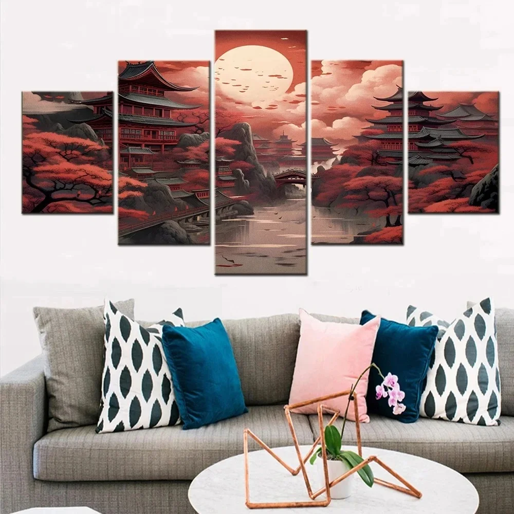 Japanese Landscape Attic DIY Diamond Painting New 2024 Multi-Panel Picture Mountains Tree Modern for Living Room Decor Gift