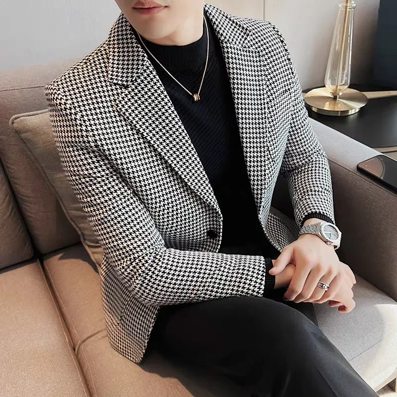 Double Breasted Coat Male Blazer Printed Stamp Party Men\'s Suit Jackets New in Menswear Fashion 2024 Korean Style Clothes Spring