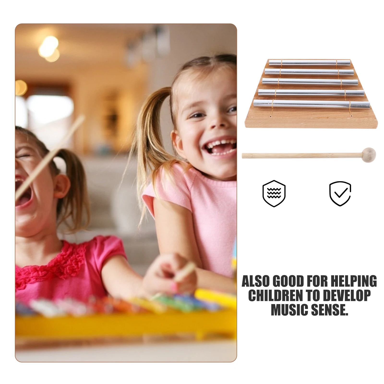 

Musical Tuned Chime Meditation Instrument Tabletop Percussion Educational Instrument Wood Base Alloy Tube Calming Sound 5 Yoga