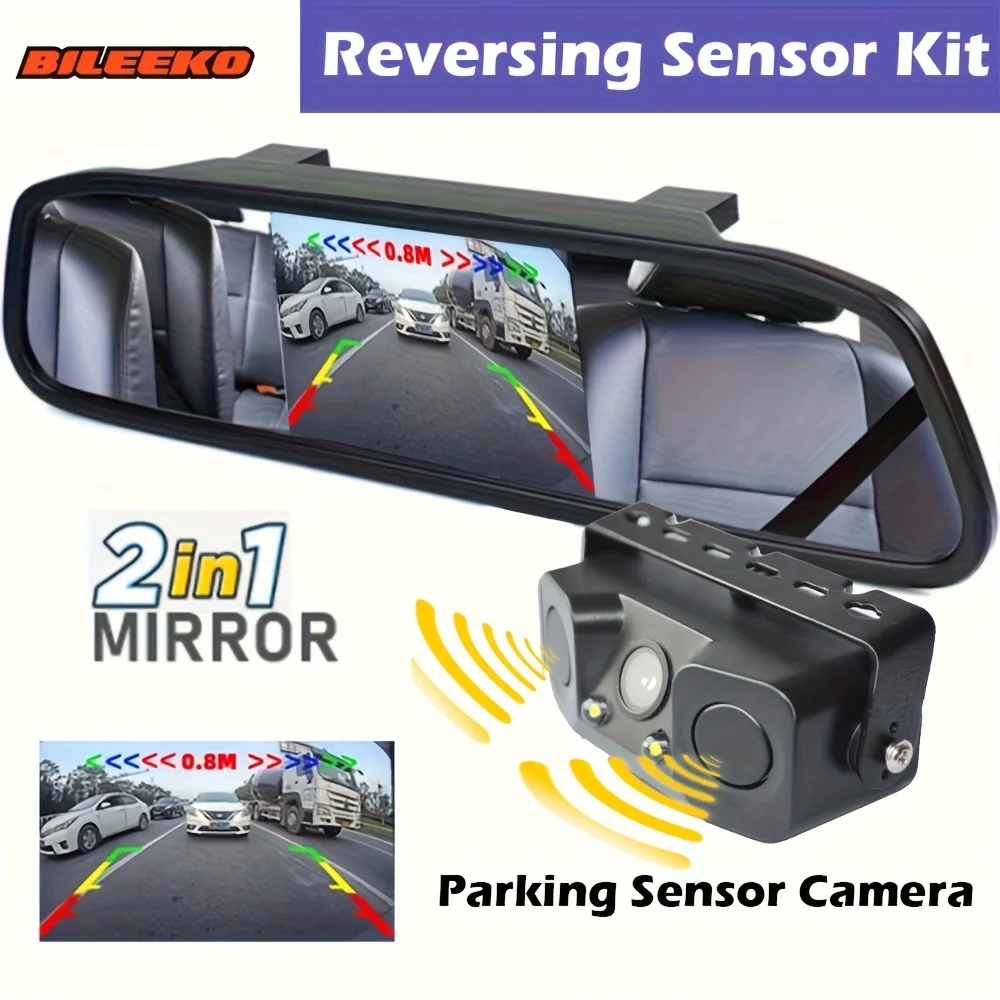 

Комплект автомобильного зеркала заднего вида 3 в 1, сенсорная камера, видимый дисплей, светодиодный парктроник, сигнализация, простая установка