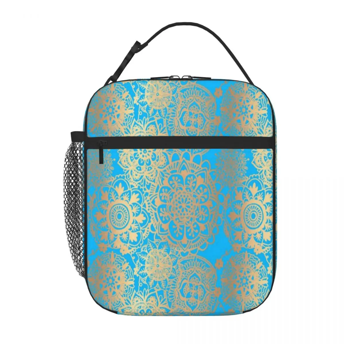 Hot Sale Light Blue And Gold Mandala Pattern Minimal Decoration Office Lunch Bag Seaside Lunch Food Cooler Bag