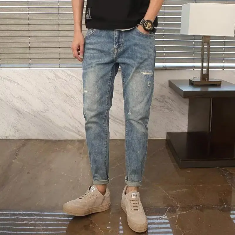 Designer Clothes Luxury Designer Casual Men\'s Jeans Spring Autumn Denim Pencil Pant Korean Loose Pants Ripped Hole Patch Jeans