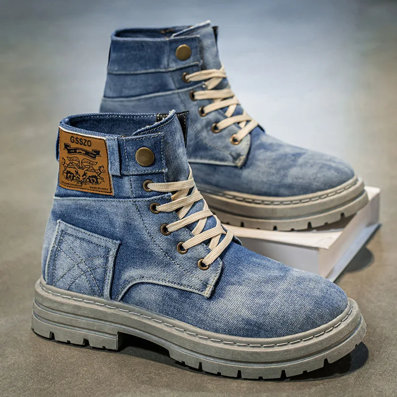 أحذية رجالية عصرية من قماش الدنيم كاجوال ومتعددة الاستخدامات، أحذية غربية رياضية عصرية للاستخدام في الهواء الطلق #1