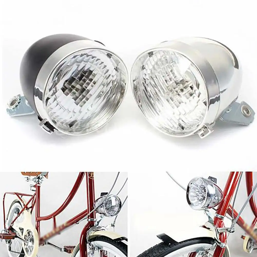 Bike Lights LED Retro Classic Headlight Warning Safety Fog Housing Night Lamp Accessories Riding Metal Steel Light I6C2