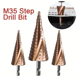 4-12/4-20/4-32mm M35 Cobalt Step Hexagon Shank Drill Bit HSS-CO Tapered Drill Bit Spiral Groove High Speed Steel Metal Drill