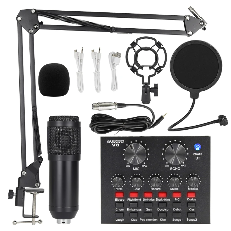 BM800 V8 Sound Card Set Professional Audio Condenser Mic Studio Singing Microphone for Karaoke Podcast Recording Live Streaming