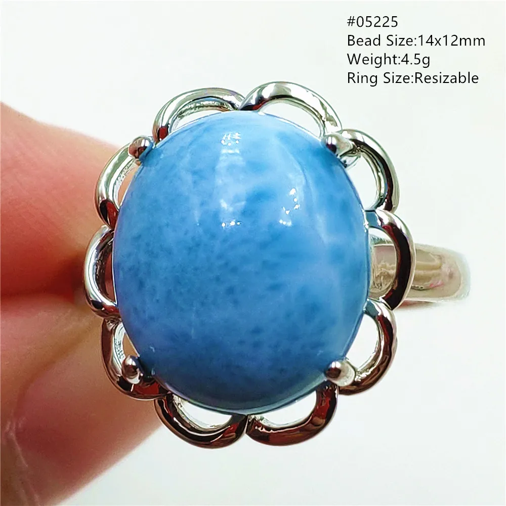 Natural Blue Larimar Adjustable Ring 925 Sterling Silver Larimar Gemstone Women Men Water Pattern AAAAA